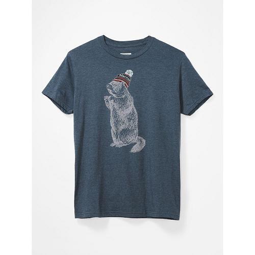 Marmot Clothes Navy Blue NZ - Pom Pom T-Shirts Mens NZ5197240